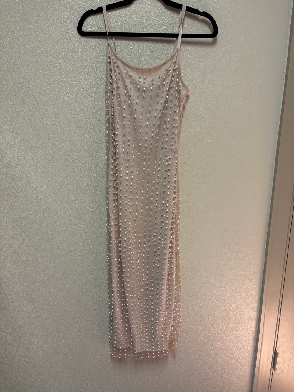 Haute Monde Blush Pearl-Embellished Midi Slip Dress